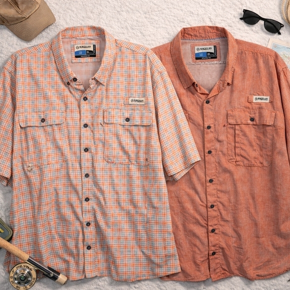 Magellan Outdoors Other - Magellan FISHGEAR NWOT LOT OF 2  S-Sleeve Plaid and Solid Peach Shirts. MENS 3XL